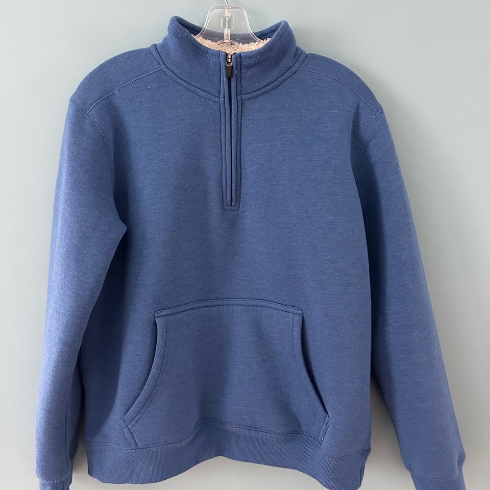 Eddie Bauer Cream and Blue Sherpa Pullover - boys’ size 14/16